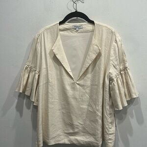 Emerson Fry Mod Top cream Ruffle  Linen Blend Blouse large romantic feminine